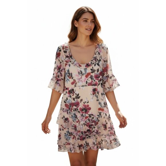 French Connection Dresses & Skirts - French Connection NEW Linosa Crinkle Barley Pink Dress Size 8 Floral Tiered